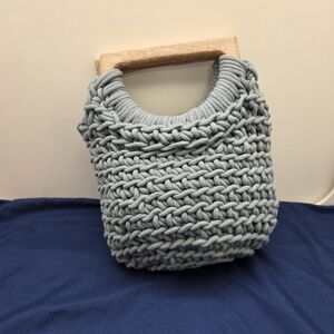 A New Day Crochet Knit Handbag Wooden Handle Boho Summer Purse